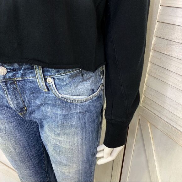 Aeropostale Cropped Cut Off Wide Fit Sweatshirt Black Large Rhinestone Cheetah - Picture 6 of 10